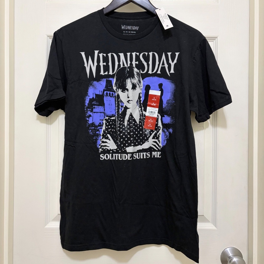 NEW Wednesday Addams Graphic T-Shirt Black Sz M Solitude Suits Me Addams Family